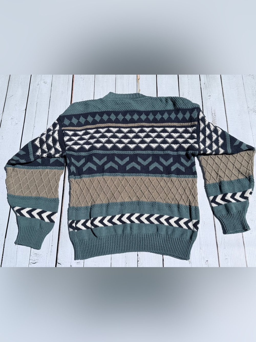 Vintage John Weitz Geometric Knit Crewneck Sweater Retro Abstract Pattern - XL - Picture 4 of 4